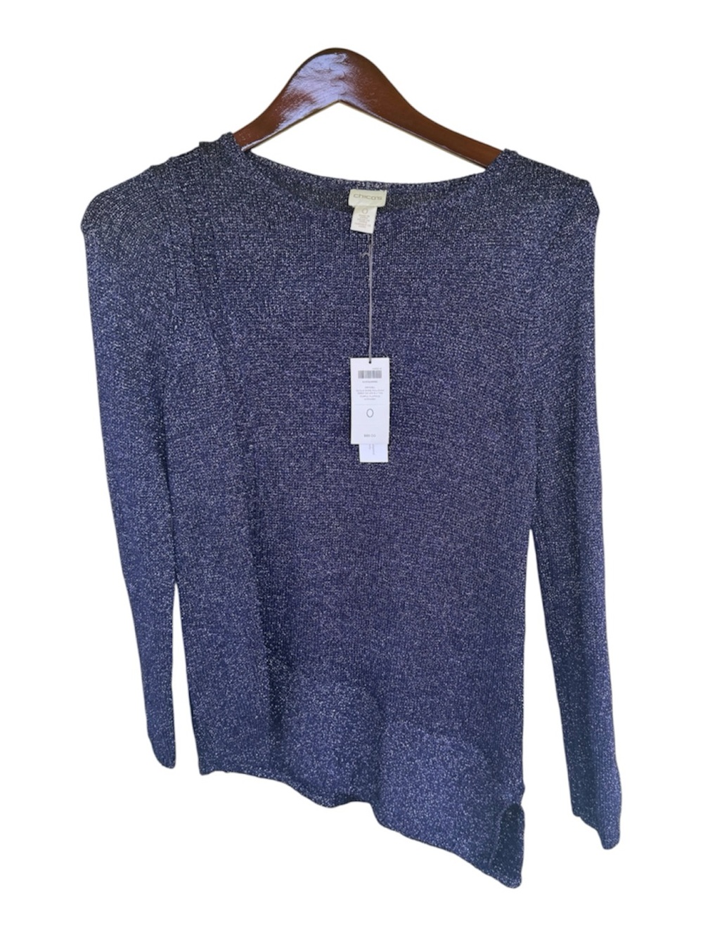 Chicos Sweater Womens Purple Glitter Sparkle Shine Holiday Angled Hem Size 0 NWT